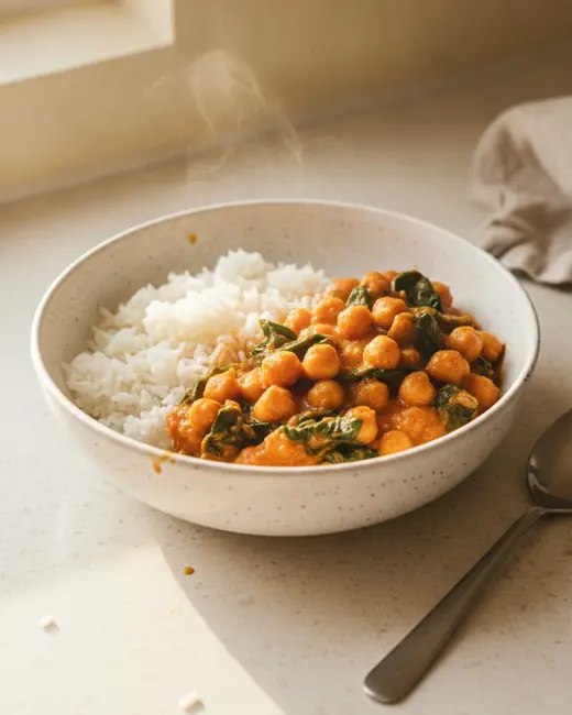 Chickpea and spinach curry for one