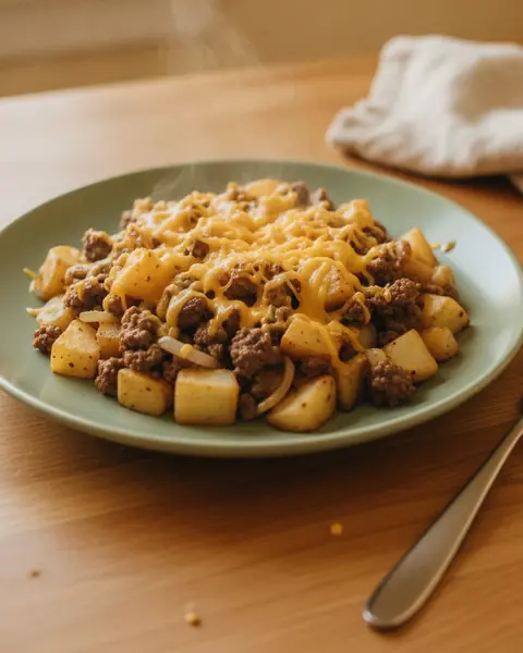 Beef and potato skillet, a dinner for one