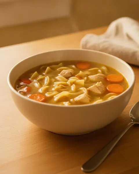 Chicken noodle soup, a dinner for one