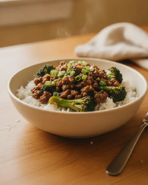 Beef & broccoli rice bowl, a dinner for one