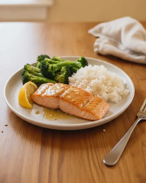 Lemon garlic salmon & rice, a dinner for one