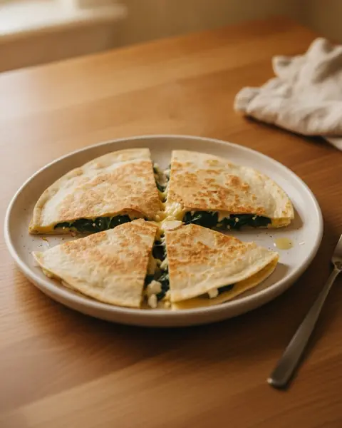 Spinach & feta quesadilla, a dinner for one