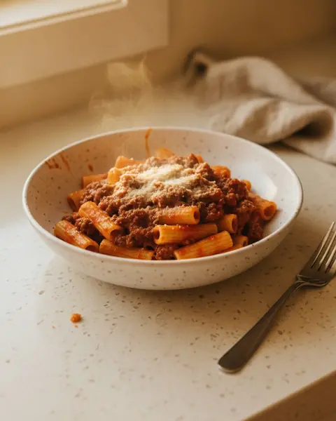 Pasta with meat sauce, a dinner for one