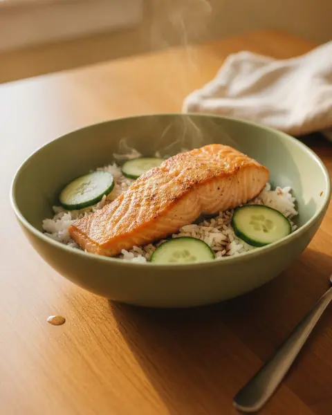 Salmon rice bowl, a dinner for one