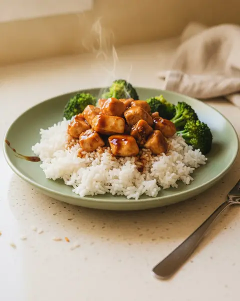 Teriyaki chicken and rice, a dinner for one